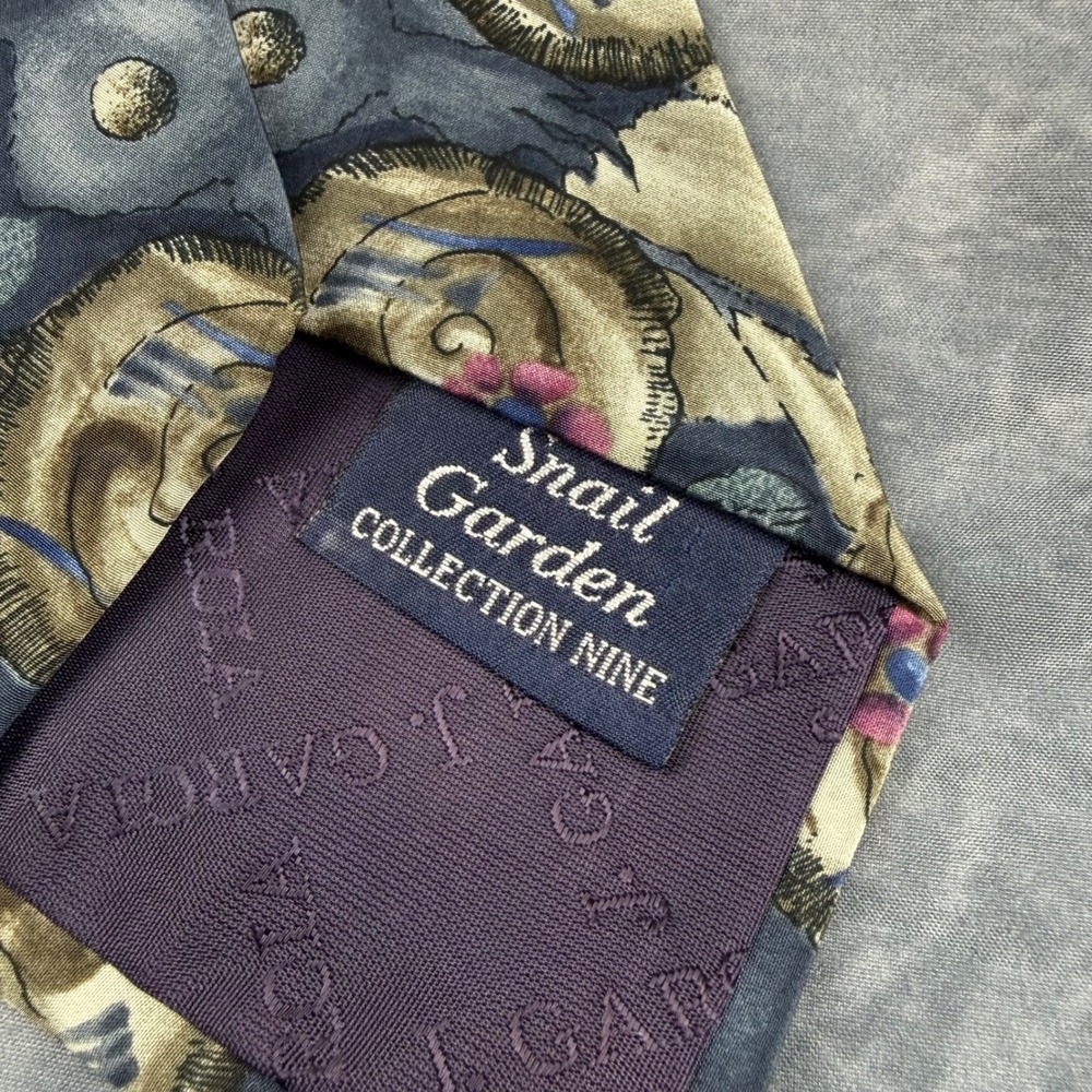 J. Garcia Snail Garden Collection Nine Silk Tie Blue Abstract Floral Stonehenge - Picture 3 of 9